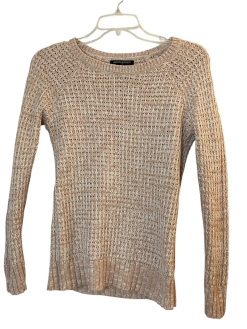 Banana Republic Waffle Open Knit Pullover Sweater Beige Cotton Wool XXS Petite